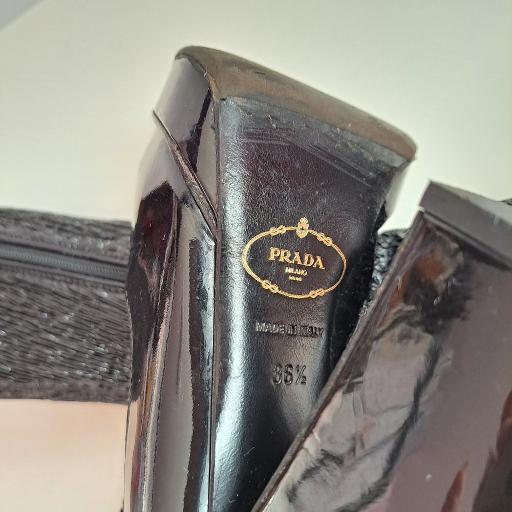 Prada Women's Black Leather Long Boots Size 36.5 - Picture 12 of 16